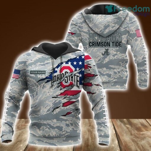 Ohio State Buckeyes Custom Name Camo Grey U.S. Air Force ABU Hoodie 3D All Over Print Perfect Gift Product Photo 1