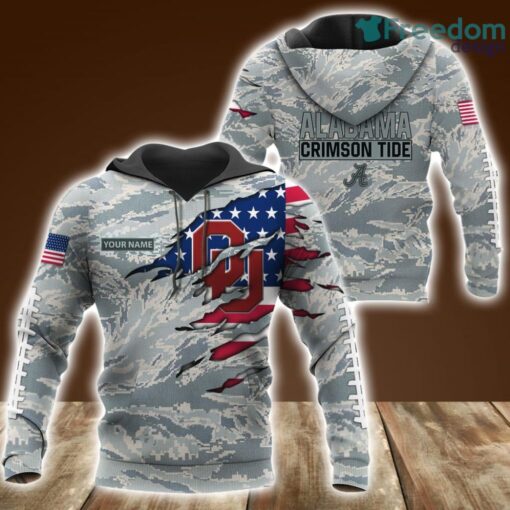 Oklahoma Sooners Custom Name Camo Grey U.S. Air Force ABU Hoodie 3D All Over Print Perfect Gift Product Photo 1