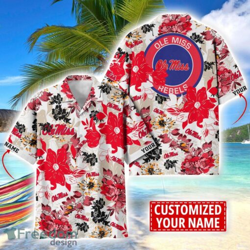 Ole Miss Rebels Aloha 3D Hawaiian Shirt Flower Sport Team Beach Shirt Custom Name Product Photo 1