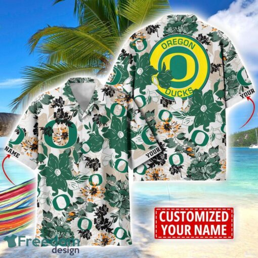 Oregon Ducks Aloha 3D Hawaiian Shirt Flower Sport Team Beach Shirt Custom Name Product Photo 1