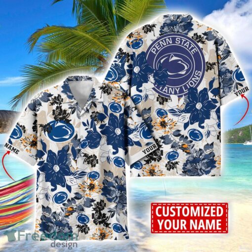 Penn State Nittany Lions Aloha 3D Hawaiian Shirt Flower Sport Team Beach Shirt Custom Name Product Photo 1