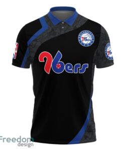 Philadelphia 76ers Style NBA Basketball Team Black 3D Polo Shirt Product Photo 2