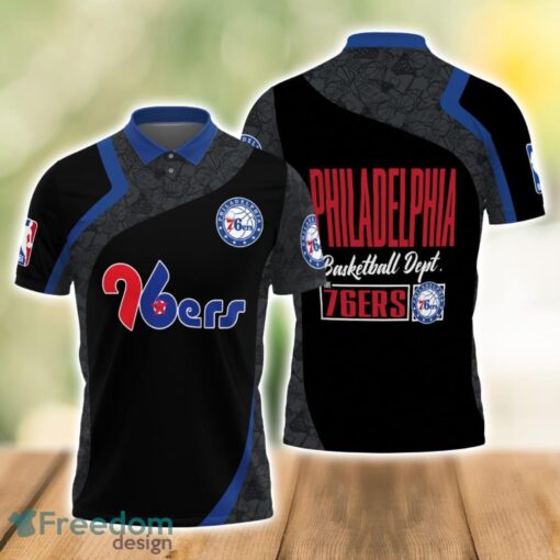 Philadelphia 76ers Style NBA Basketball Team Black 3D Polo Shirt Product Photo 1