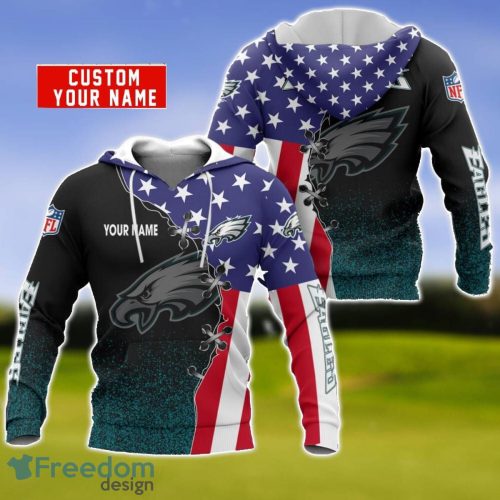 Philadelphia Eagles US Flag 3D Hoodie For Sport Fans Custom Name Product Photo 1