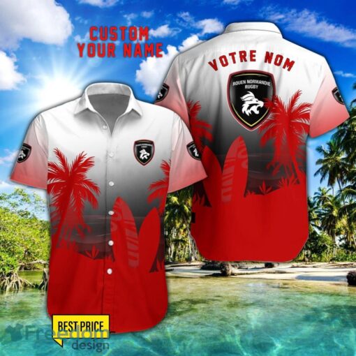 Rouen Normandie Rugby Combo Hawaiian Shirt And Shorts Surfboards Coconut Custom Name For Fans Product Photo 1