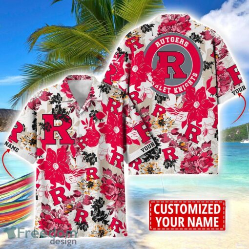 Rutgers Scarlet Knights Aloha 3D Hawaiian Shirt Flower Sport Team Beach Shirt Custom Name Product Photo 1