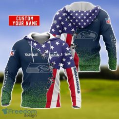 Seattle Seahawks US Flag 3D Hoodie For Sport Fans Custom Name