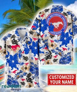 SMU Mustangs Aloha 3D Hawaiian Shirt Flower Sport Team Beach Shirt Custom Name