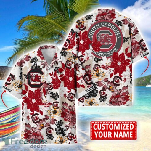 South Carolina Gamecocks Aloha 3D Hawaiian Shirt Flower Sport Team Beach Shirt Custom Name Product Photo 1