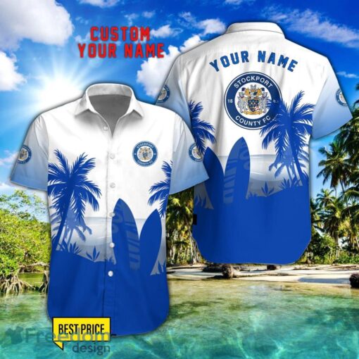 Stockport County F.C Combo Hawaiian Shirt And Shorts Surfboards Coconut Custom Name For Fans Product Photo 1