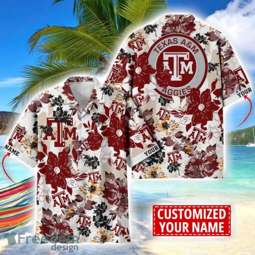 Texas A&amp;M Aggies Aloha 3D Hawaiian Shirt Flower Sport Team Beach Shirt Custom Name Product Photo 1