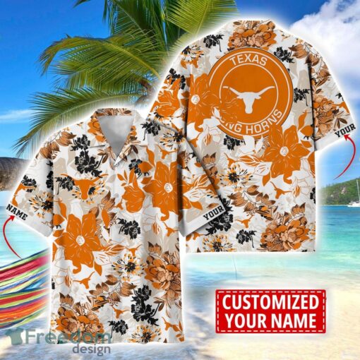 Texas Longhorns Aloha 3D Hawaiian Shirt Flower Sport Team Beach Shirt Custom Name Product Photo 1