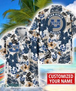 Utah State Aggies Aloha 3D Hawaiian Shirt Flower Sport Team Beach Shirt Custom Name