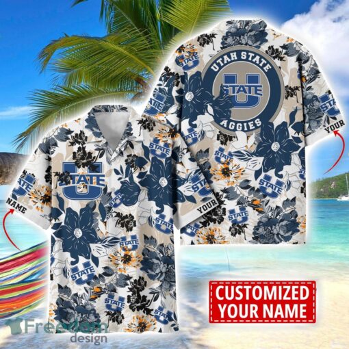 Utah State Aggies Aloha 3D Hawaiian Shirt Flower Sport Team Beach Shirt Custom Name Product Photo 1