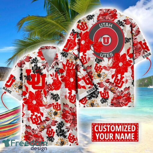 Utah Utes Aloha 3D Hawaiian Shirt Flower Sport Team Beach Shirt Custom Name Product Photo 1