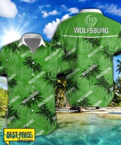 VfL Wolfsburg 3D Hawaiian Shirt and Shorts Vinatge Tree Pattern Beach Shirt For Fans