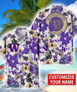 Washington Huskies Aloha 3D Hawaiian Shirt Flower Sport Team Beach Shirt Custom Name