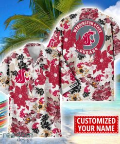 Washington State Cougars Aloha 3D Hawaiian Shirt Flower Sport Team Beach Shirt Custom Name