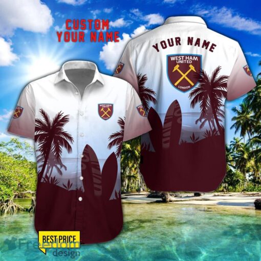 West Ham United F.C Combo Hawaiian Shirt And Shorts Surfboards Coconut Custom Name For Fans Product Photo 1