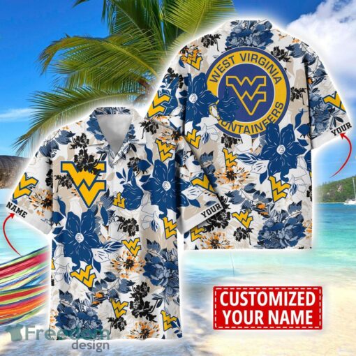 West Virginia Mountaineers Aloha 3D Hawaiian Shirt Flower Sport Team Beach Shirt Custom Name Product Photo 1