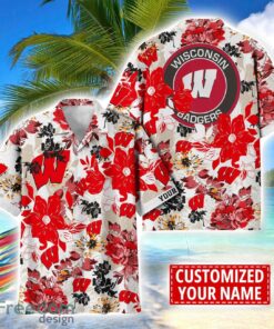 Wisconsin Badgers Aloha 3D Hawaiian Shirt Flower Sport Team Beach Shirt Custom Name