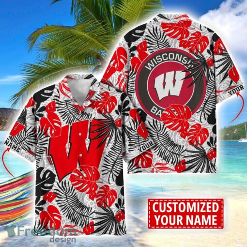 Wisconsin Badgers Aloha Hawaiian Shirt Custom Name Summer Gift Holiday Team Shirt Product Photo 1