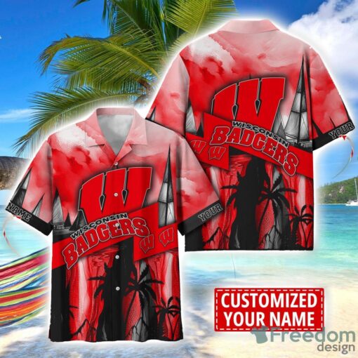 Wisconsin Badgers Hawaii Shirt Custom Name Sports Team Beach Shirt Product Photo 1