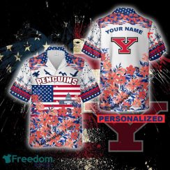 Youngstown State Penguins Beach 3D Hawaiian Shirt Gift Independence Day Custom Name - Youngstown State Penguins Independence Day Hawaiian Shirt Photo 2