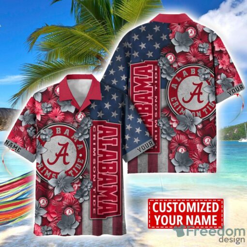 Alabama Crimson Tide Custom name USA Flag 4th July Independence Day Hawaiian Shirt Product Photo 1