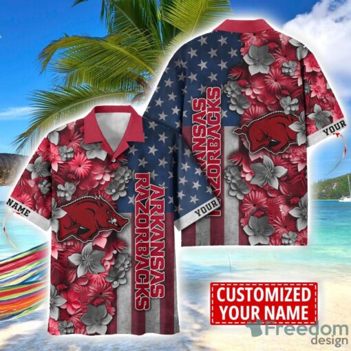 Arkansas Razorbacks Custom name USA Flag 4th July Independence Day Hawaiian Shirt Product Photo 1