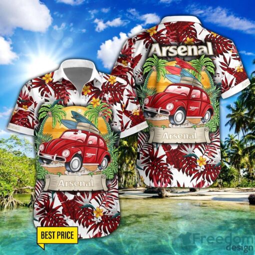 Arsenal F.C. Car Beach Pattern Hawaiian Shirt And Shorts Product Photo 1