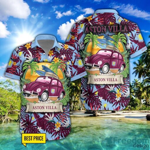 Aston Villa F.C Car Beach Pattern Hawaiian Shirt And Shorts Product Photo 1