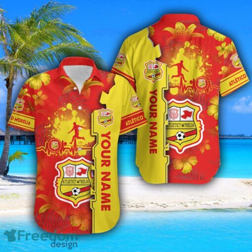 Atlético Morelia Hawaiian Shirt And Beach Shorts Flower Pattern Custom Name For Fans Product Photo 2