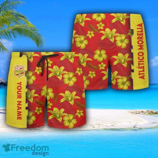 Atlético Morelia Hawaiian Shirt And Beach Shorts Flower Pattern Custom Name For Fans Product Photo 3