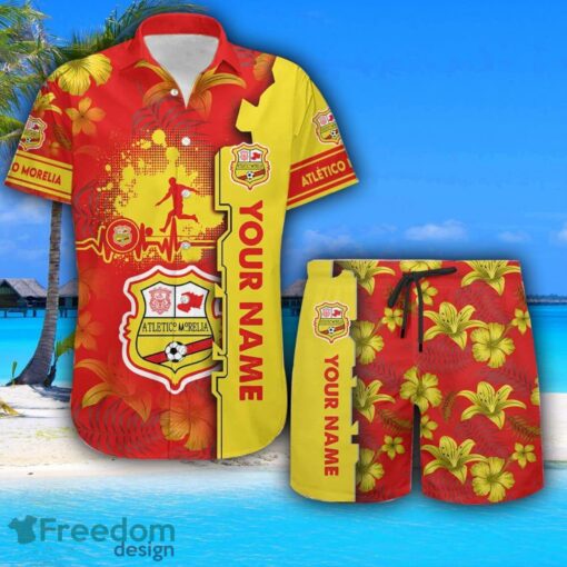 Atlético Morelia Hawaiian Shirt And Beach Shorts Flower Pattern Custom Name For Fans Product Photo 1