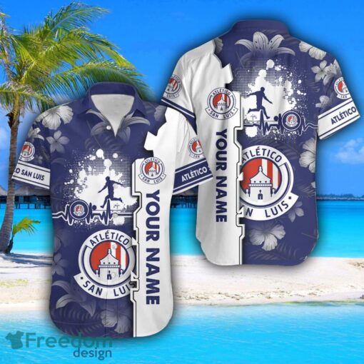 Atlético San Luis Hawaiian Shirt And Beach Shorts Flower Pattern Custom Name For Fans Product Photo 2