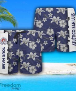 Atlético San Luis Hawaiian Shirt And Beach Shorts Flower Pattern Custom Name For Fans Product Photo 3