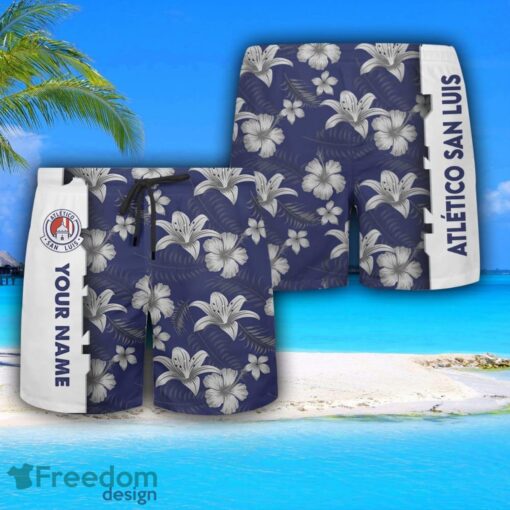 Atlético San Luis Hawaiian Shirt And Beach Shorts Flower Pattern Custom Name For Fans Product Photo 3