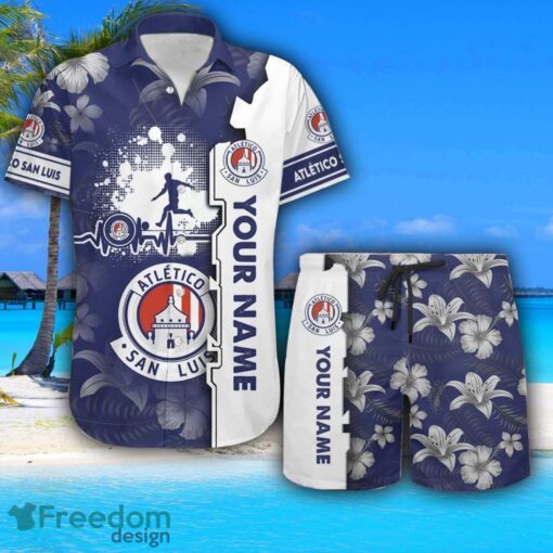 Atlético San Luis Hawaiian Shirt And Beach Shorts Flower Pattern Custom Name For Fans Product Photo 1