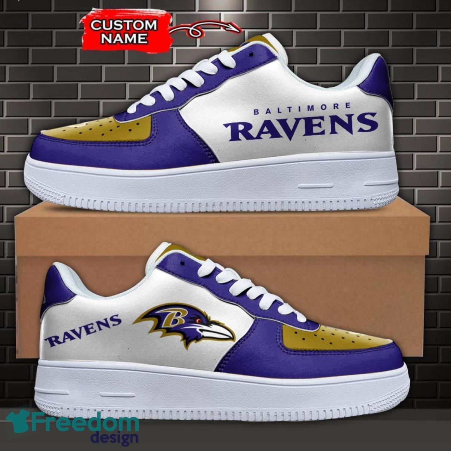 Baltimore Ravens NFL AF1 Personalized Name Sneakers Air Force Shoes For Fans image Baltimore Ravens NFL AF1 Personalized Name Sneakers Air Force Shoes For Fans Product Photo 1