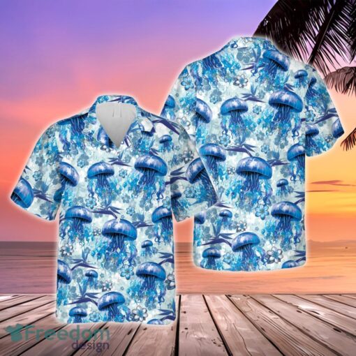 Blue Jellyfish Hawaiian Shirt, Aloha Summer Button Down Shirt Product Photo 1