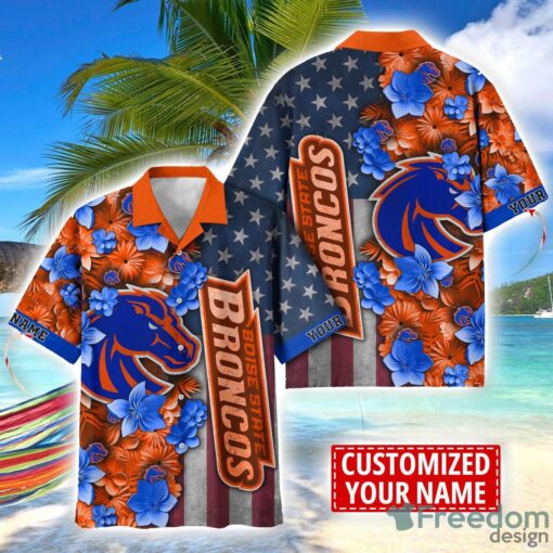 Boise State Broncos Custom name USA Flag 4th July Independence Day Hawaiian Shirt Product Photo 1