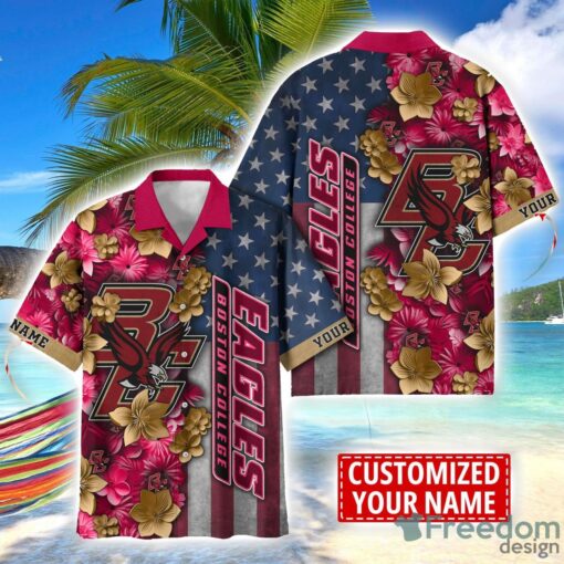 Boston College Eagles Custom name USA Flag 4th July Independence Day Hawaiian Shirt Product Photo 1