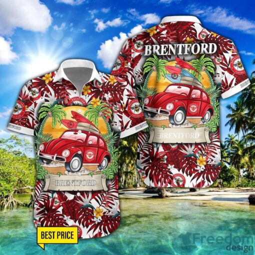 Brentford FC Car Beach Pattern Hawaiian Shirt And Shorts Product Photo 1