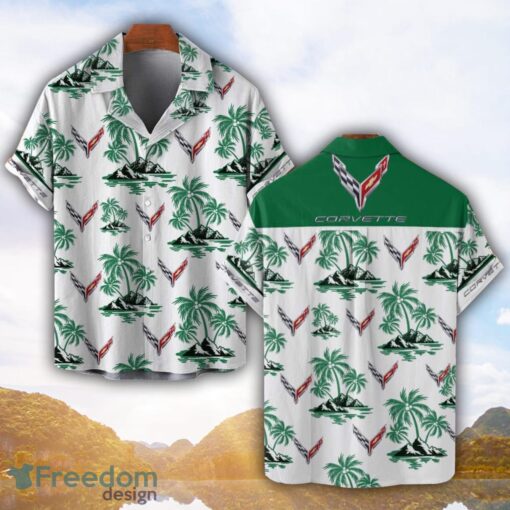 Chevrolet Corvette Green Coconut Pattern Combo 3D Hawaiian Shirt And Shorts Product Photo 1