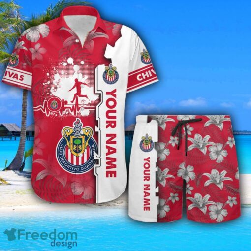 Chivas de Guadalajara Hawaiian Shirt And Beach Shorts Flower Pattern Custom Name For Fans Product Photo 1