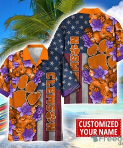 Clemson Tigers Custom name USA Flag 4th July Independence Day Hawaiian Shirt