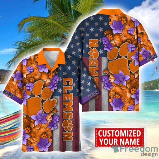 Clemson Tigers Custom name USA Flag 4th July Independence Day Hawaiian Shirt Product Photo 1