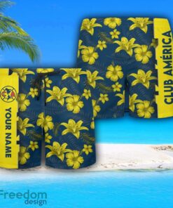 Club América Hawaiian Shirt And Beach Shorts Flower Pattern Custom Name For Fans Product Photo 3