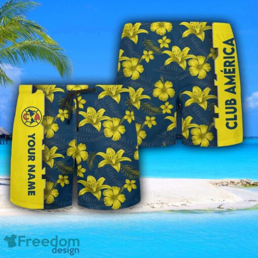 Club América Hawaiian Shirt And Beach Shorts Flower Pattern Custom Name For Fans Product Photo 3